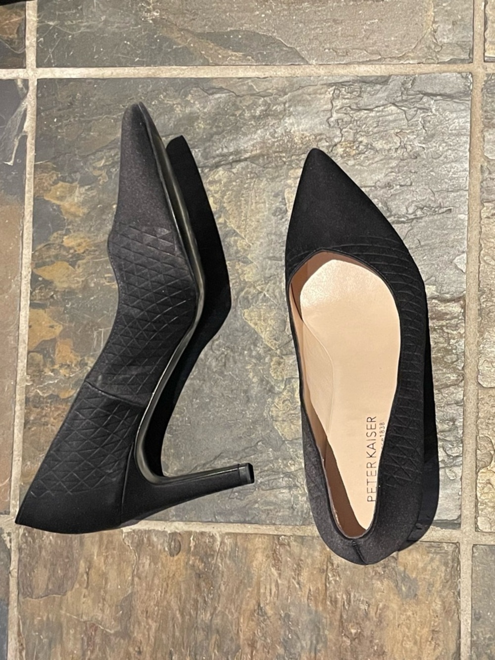 Peter Kaiser Black Pointed-Toe Textured Satin Heels